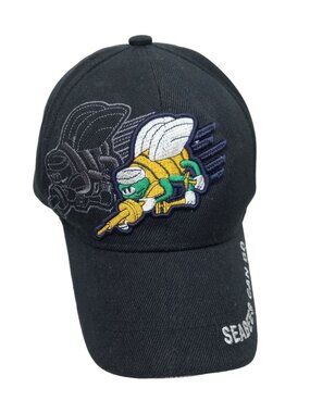 Seabees Can Do Hook & Loop Ball Cap Hat Black Golden Lion